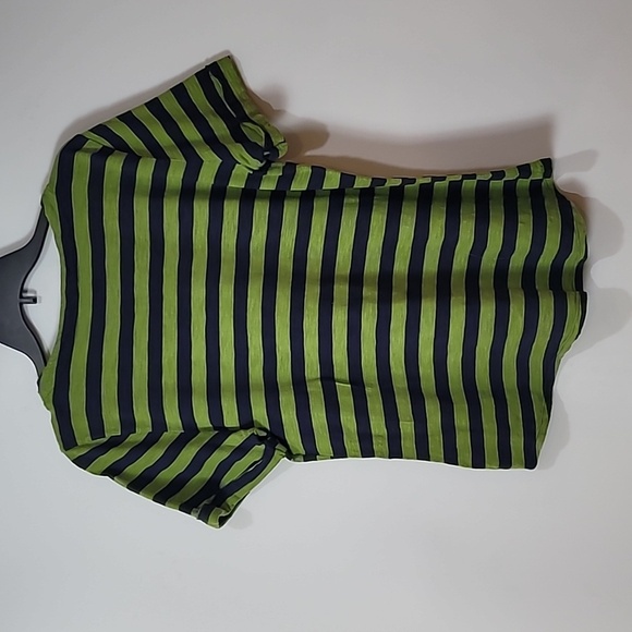 Chelsea & Theodore Green & Navy Striped Shirt with Zippered Shoulders Nautical - Picture 9 of 10